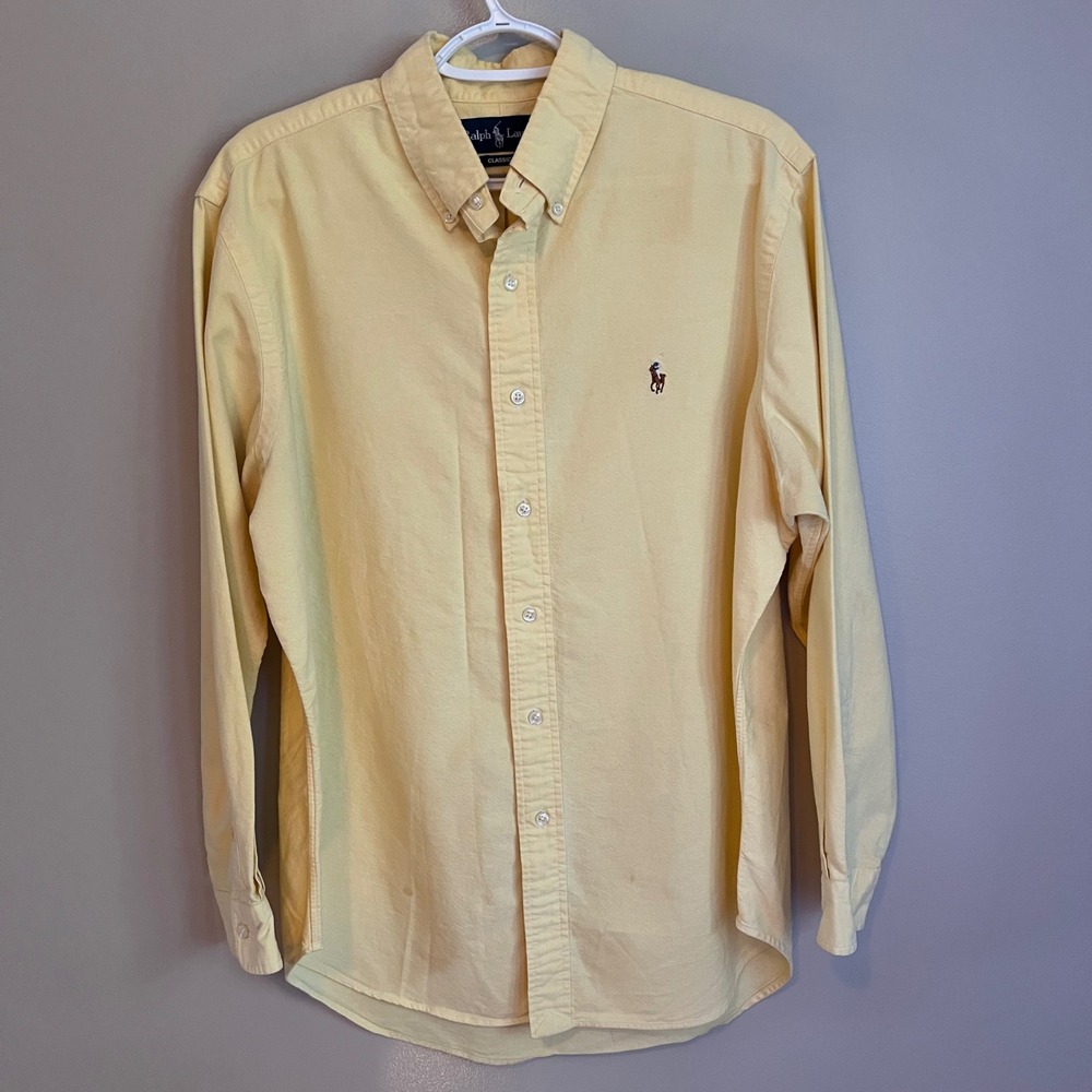 Ralph Lauren Mens Yellow Oxford Button Down Shirt Classic Fit 16 32/33 Large